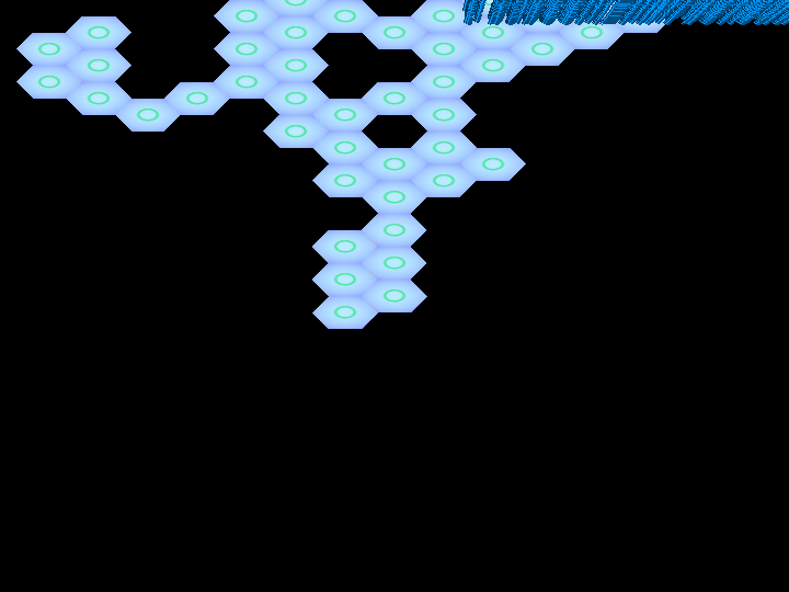 a hexagonal map. in the corner, there are pixel residue trails